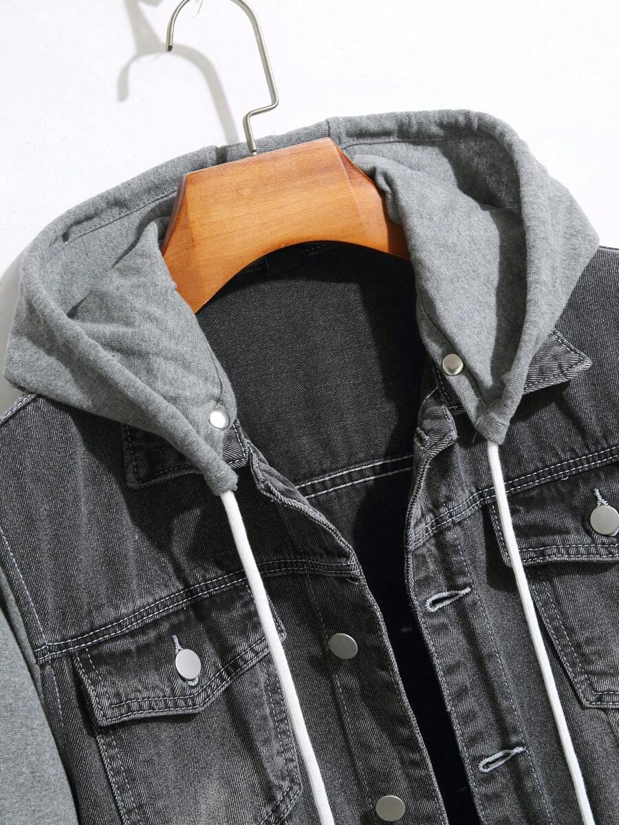 GALLERY FADE Men's Button Front Long Sleeve Pocket Casual Denim Hoodie Jacket, For Fall
