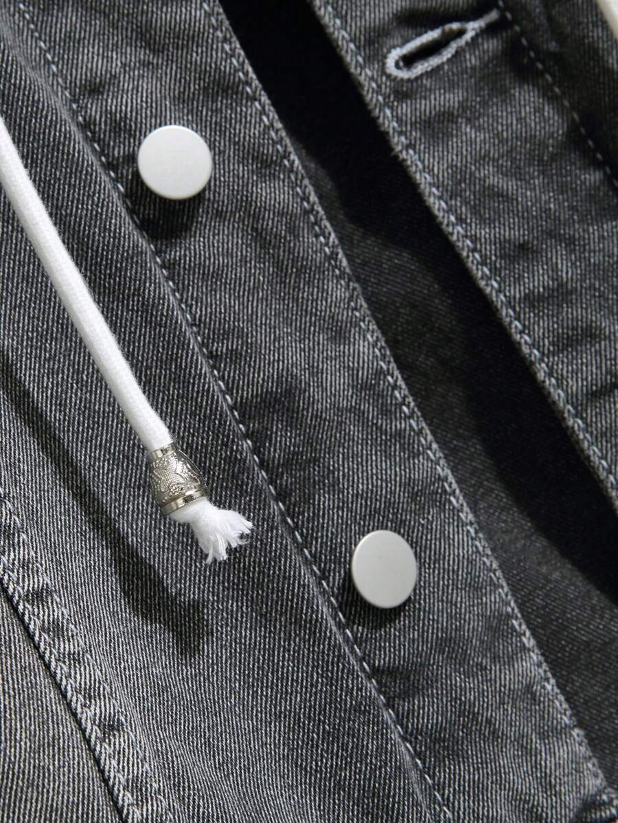 GALLERY FADE Men's Button Front Long Sleeve Pocket Casual Denim Hoodie Jacket, For Fall