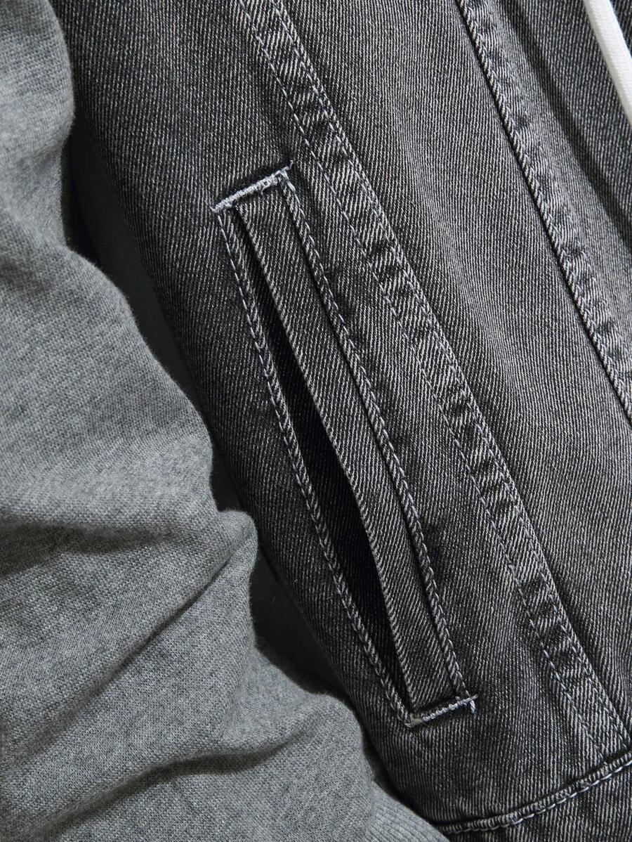 GALLERY FADE Men's Button Front Long Sleeve Pocket Casual Denim Hoodie Jacket, For Fall