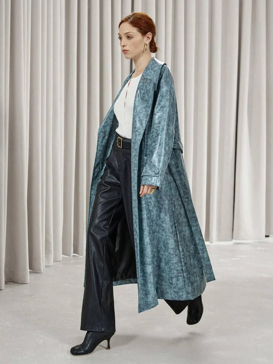 Aveloria Affinna Women's High Quality Burgundy PU Leather French Style Turndown Collar Long Sleeve Jacket, Fashion Streetwear, Autumn Fall Cloth For Women