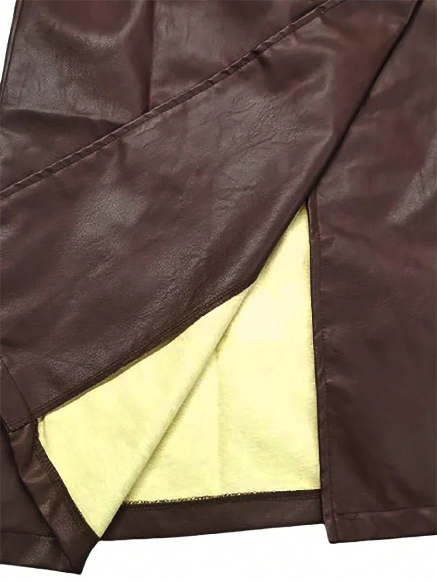 Firerie Women's Regular Fit Pu Leather Jacket With Contrast Lapel, Tie Belt And Waistband In Fall/Winter