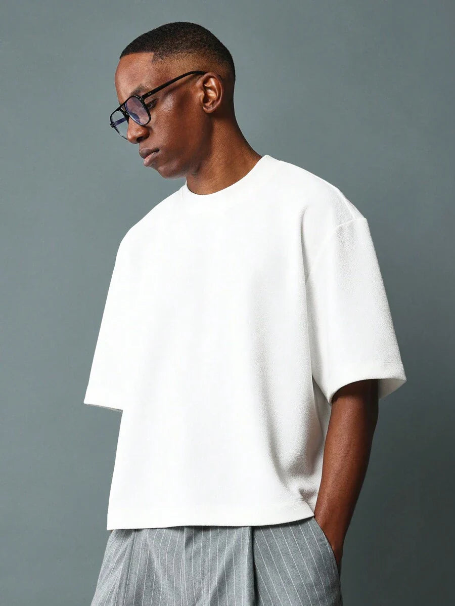 SUMWON Boxy Cut Cropped Jersey T Shirt With Modern Design