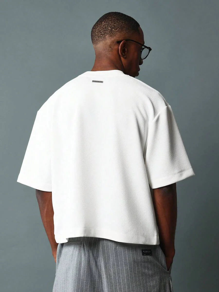 SUMWON Boxy Cut Cropped Jersey T Shirt With Modern Design