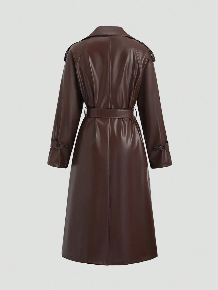 Lunelith  Lunessa Women's Fashionable Double-Breasted PU Trench Coat, Autumn