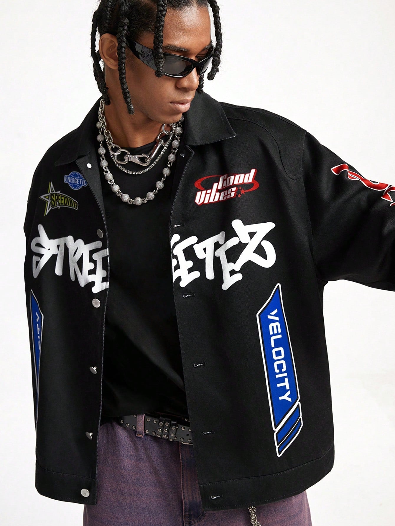 Manfinity VCAY Men's Woven Long Sleeve Jacket Outerwear, Going Out Graffiti Jacket, For Friends, Husband, Boyfriend Gifts, For Fall Winter