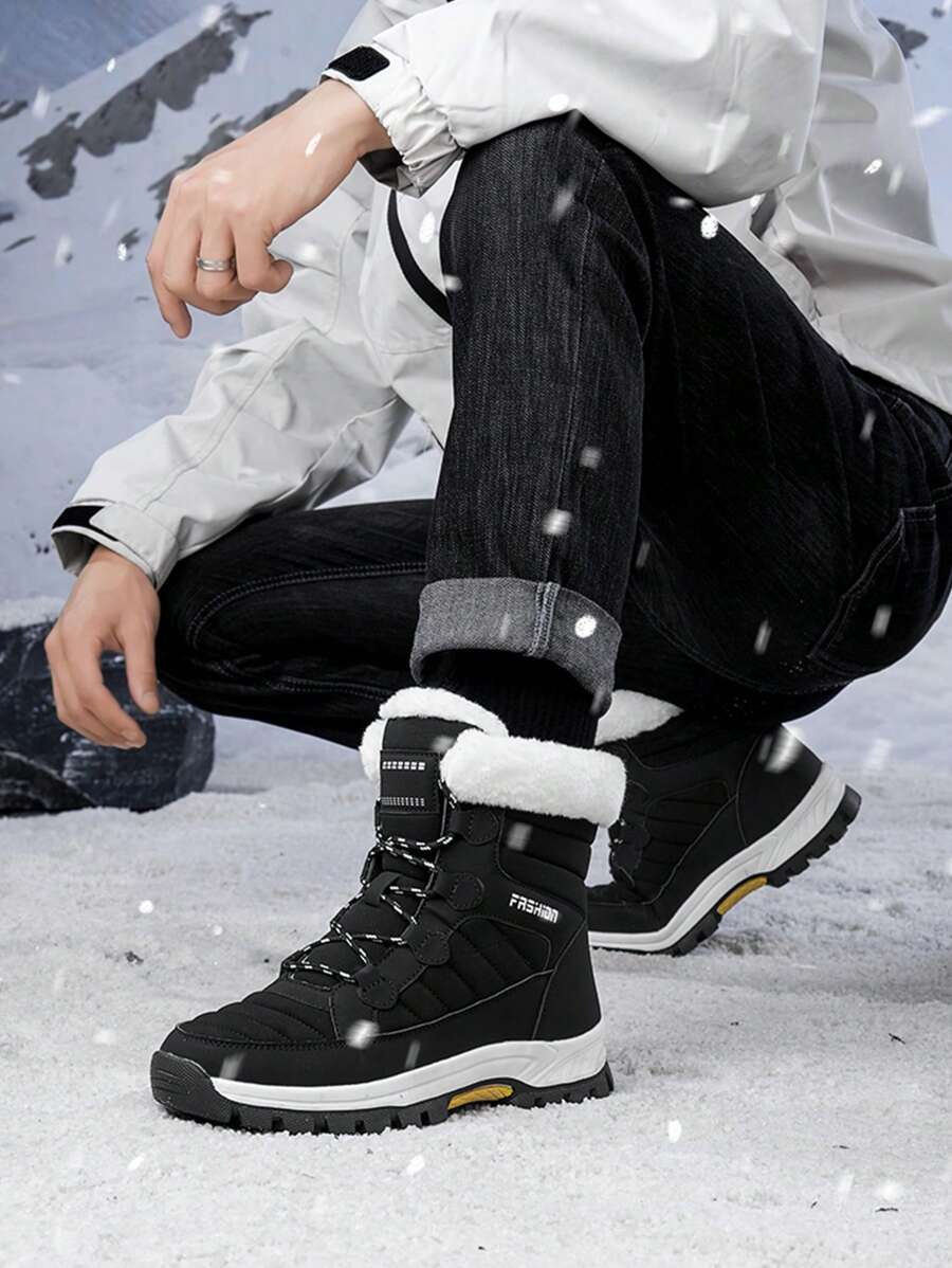 Men's 2024 New Casual Snow Boots, Hiking Shoes, Outdoor Thick Sole Boots, Warm Anti-Slip Windproof High-Top Lace-Up Boots With Fluffy Lining, Suitable For Outdoor Walking, Running, Hiking, Autumn And Winter, Fur Boots
