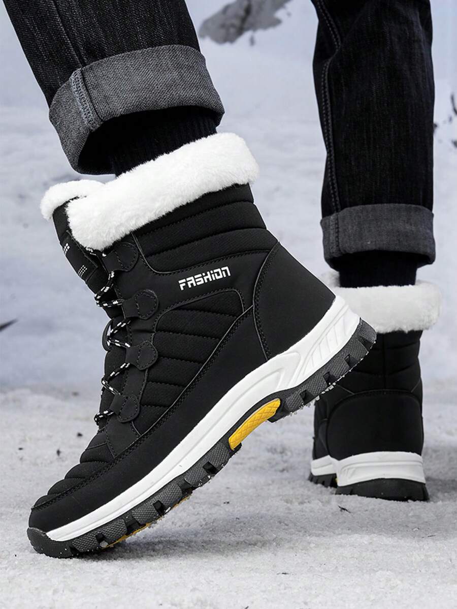 Men's 2024 New Casual Snow Boots, Hiking Shoes, Outdoor Thick Sole Boots, Warm Anti-Slip Windproof High-Top Lace-Up Boots With Fluffy Lining, Suitable For Outdoor Walking, Running, Hiking, Autumn And Winter, Fur Boots