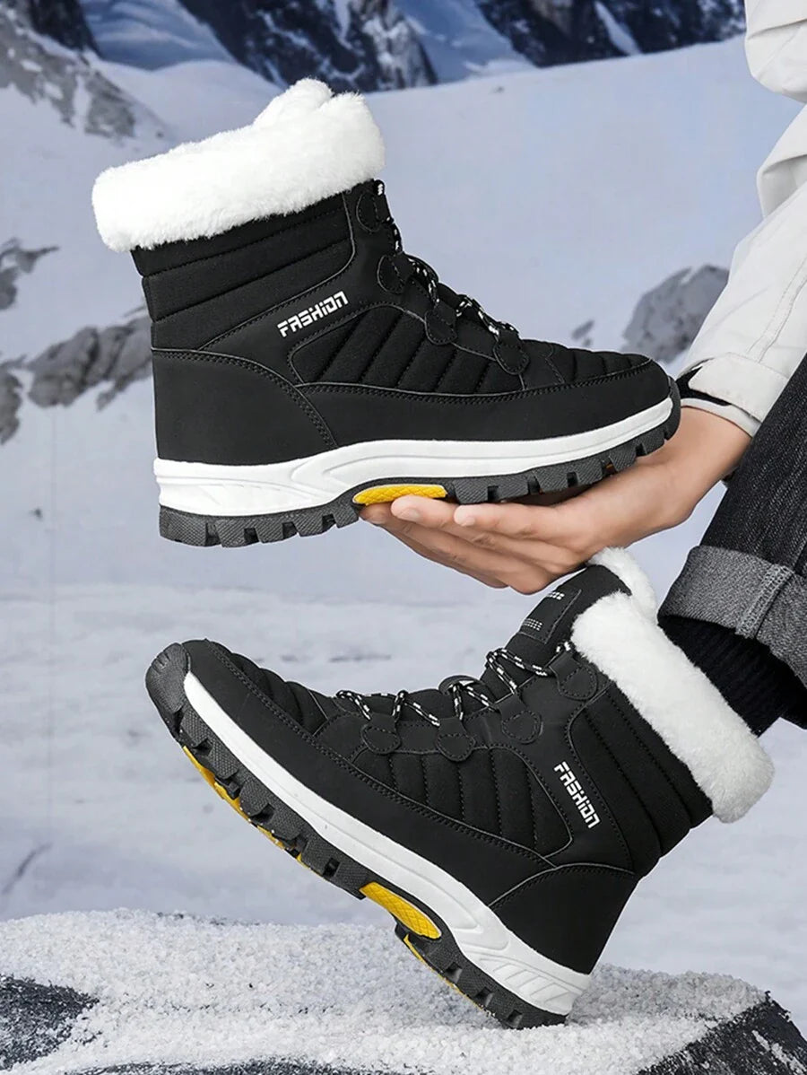 Men's 2024 New Casual Snow Boots, Hiking Shoes, Outdoor Thick Sole Boots, Warm Anti-Slip Windproof High-Top Lace-Up Boots With Fluffy Lining, Suitable For Outdoor Walking, Running, Hiking, Autumn And Winter, Fur Boots