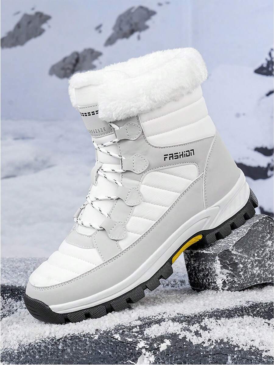 Men's 2024 New Casual Snow Boots, Hiking Shoes, Outdoor Thick Sole Boots, Warm Anti-Slip Windproof High-Top Lace-Up Boots With Fluffy Lining, Suitable For Outdoor Walking, Running, Hiking, Autumn And Winter, Fur Boots