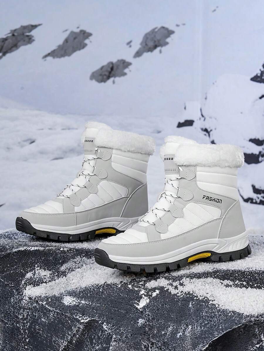 Men's 2024 New Casual Snow Boots, Hiking Shoes, Outdoor Thick Sole Boots, Warm Anti-Slip Windproof High-Top Lace-Up Boots With Fluffy Lining, Suitable For Outdoor Walking, Running, Hiking, Autumn And Winter, Fur Boots