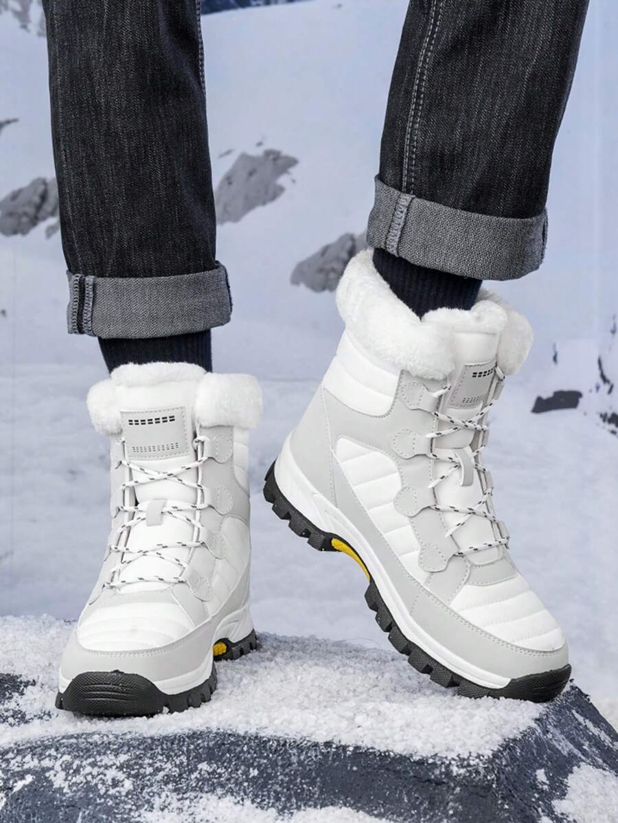 Men's 2024 New Casual Snow Boots, Hiking Shoes, Outdoor Thick Sole Boots, Warm Anti-Slip Windproof High-Top Lace-Up Boots With Fluffy Lining, Suitable For Outdoor Walking, Running, Hiking, Autumn And Winter, Fur Boots