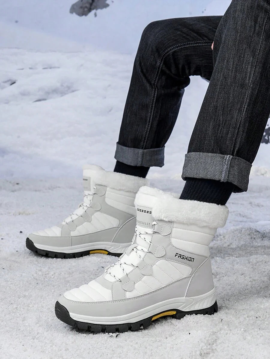 Men's 2024 New Casual Snow Boots, Hiking Shoes, Outdoor Thick Sole Boots, Warm Anti-Slip Windproof High-Top Lace-Up Boots With Fluffy Lining, Suitable For Outdoor Walking, Running, Hiking, Autumn And Winter, Fur Boots