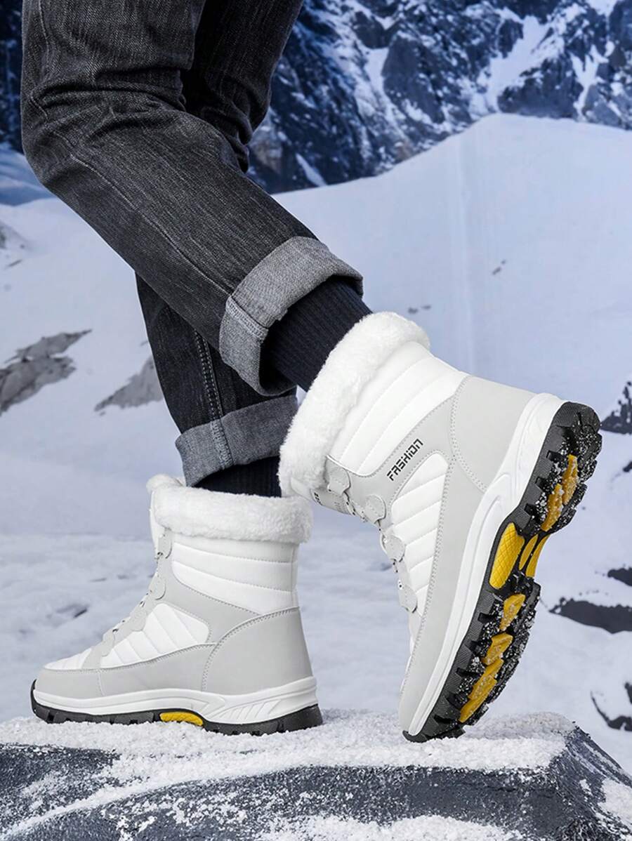 Men's 2024 New Casual Snow Boots, Hiking Shoes, Outdoor Thick Sole Boots, Warm Anti-Slip Windproof High-Top Lace-Up Boots With Fluffy Lining, Suitable For Outdoor Walking, Running, Hiking, Autumn And Winter, Fur Boots