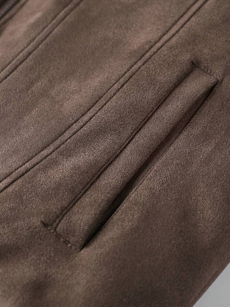 Manfinity Homme Men's Sherpa Fleece Jacket, Faux Suede Fur Collar, For Fall Winter