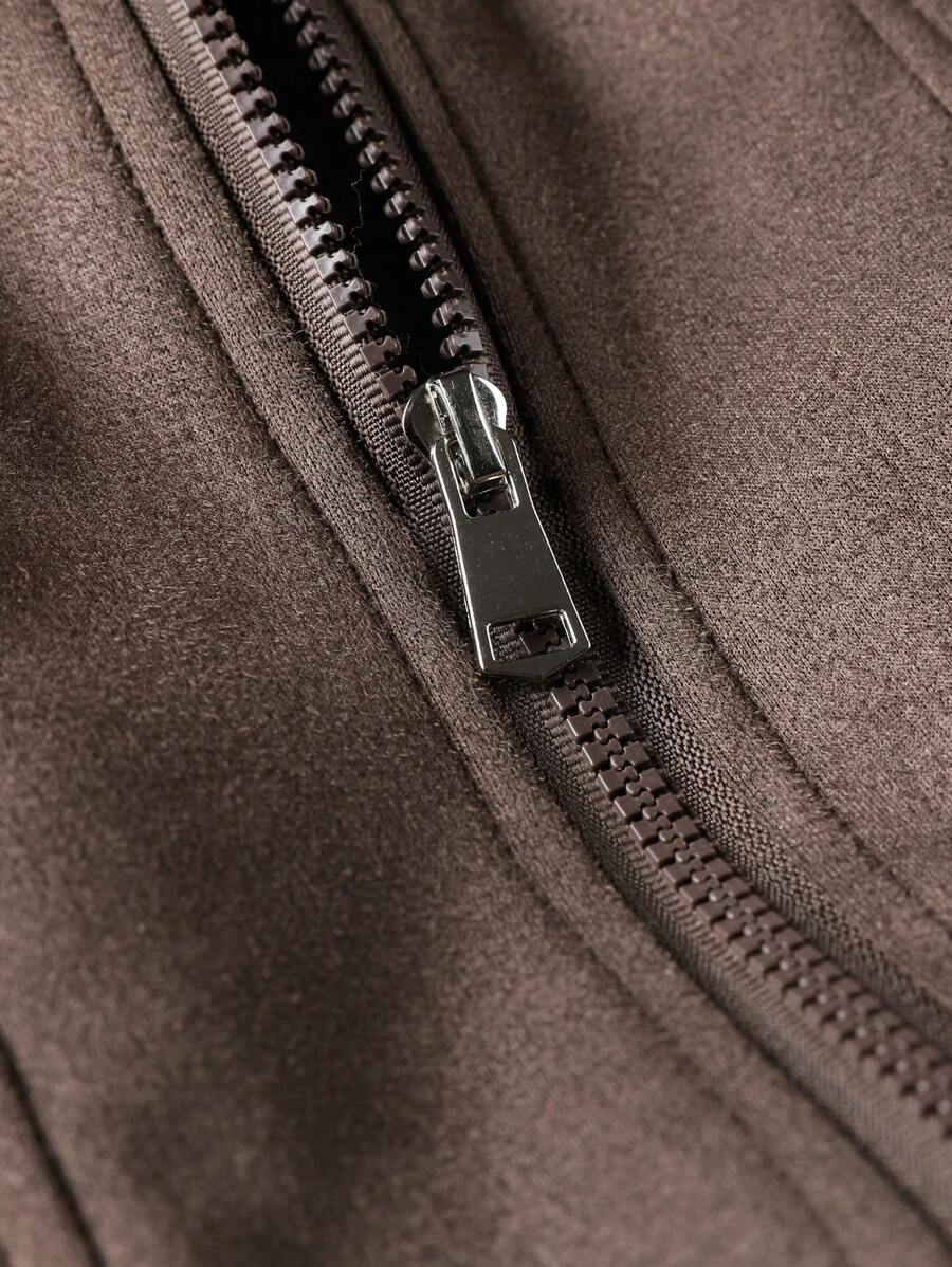 Manfinity Homme Men's Sherpa Fleece Jacket, Faux Suede Fur Collar, For Fall Winter