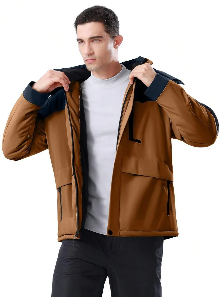 CAMEL CROWN Men's Winter Ski Jacket Mountain Snow Coats Waterproof Detachable Hood Windproof Fleece Rain Jackets