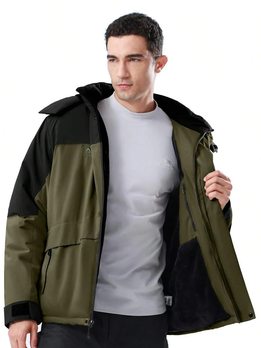 CAMEL CROWN Men's Winter Ski Jacket Mountain Snow Coats Waterproof Detachable Hood Windproof Fleece Rain Jackets