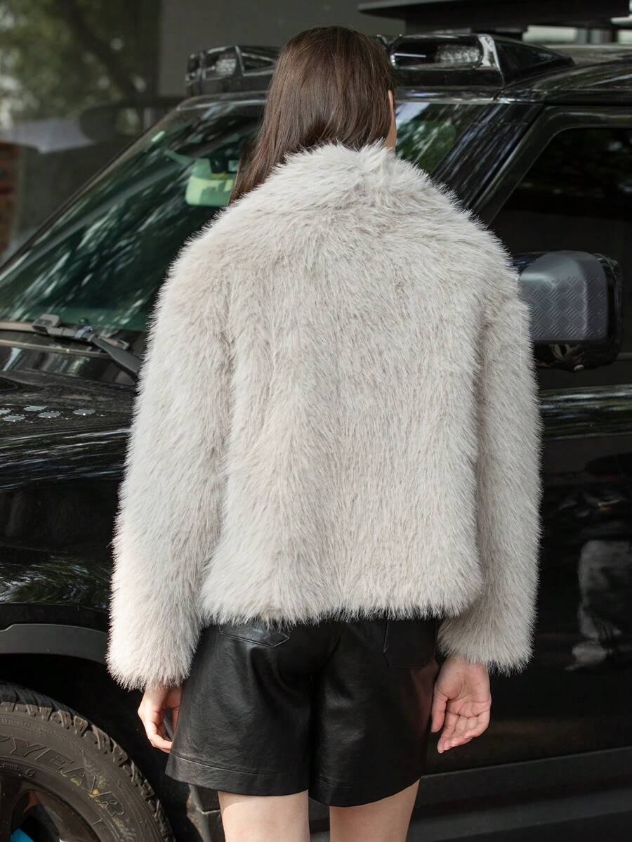 HH Faux Fur Jacket For Women Elegant Solid Lapel Long Sleeve Coat Casual Loose Female Winter Oversize Lady Chic Streetwear Jakcets