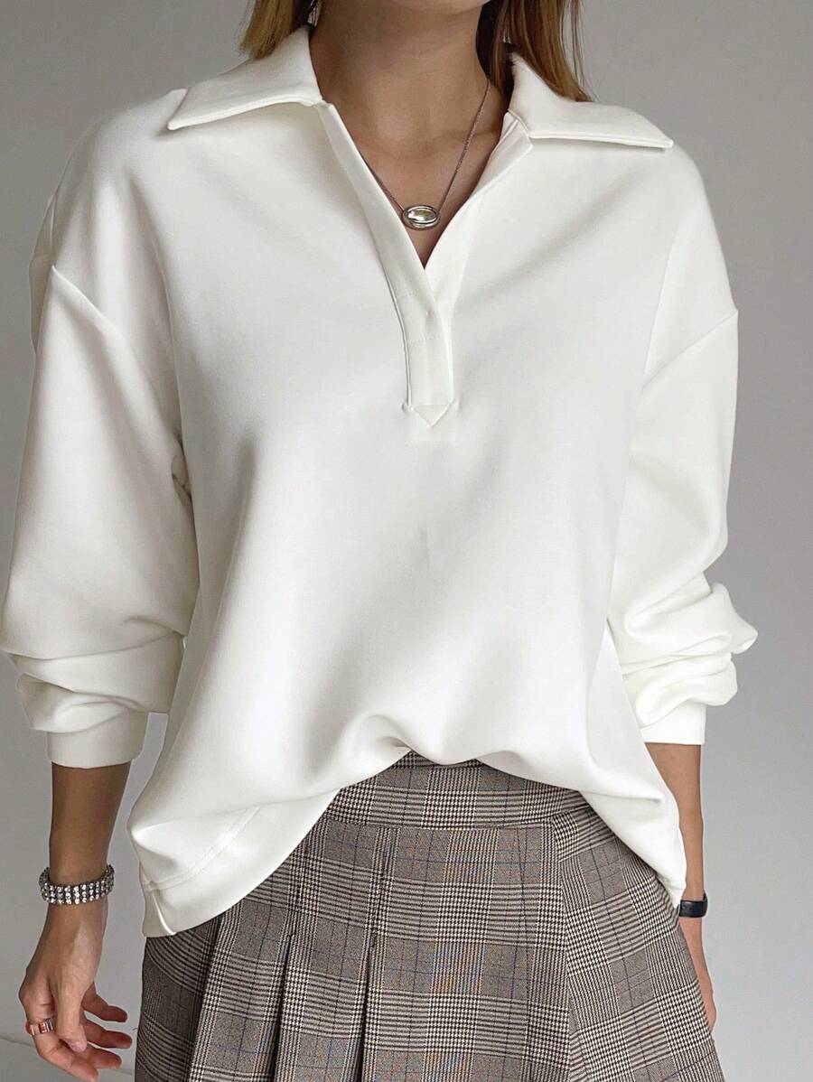 DAZY Women's Loose Drop Shoulder Solid Color Long Sleeve Casual Sweatshirt, Autumn