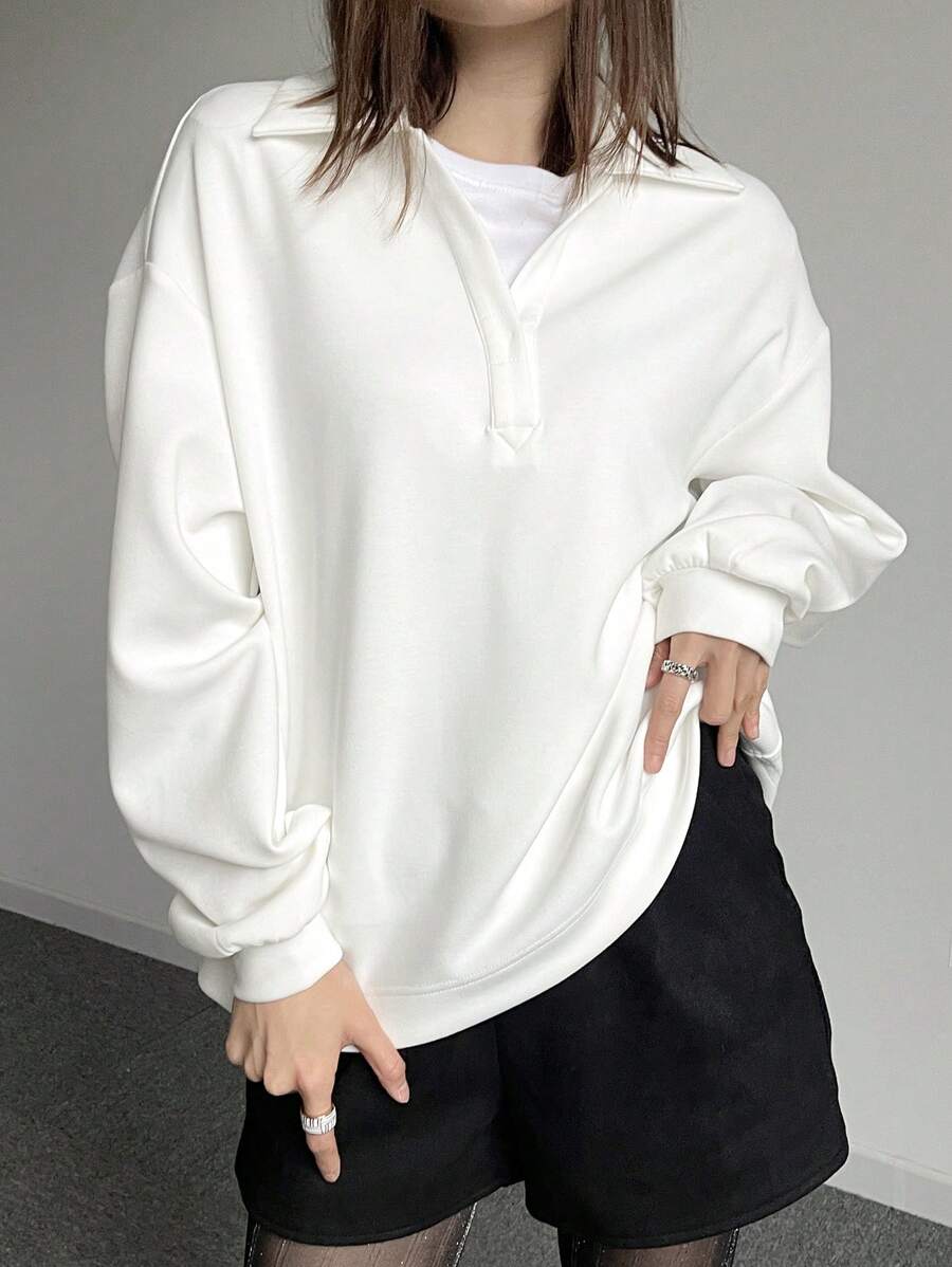 DAZY Women's Loose Drop Shoulder Solid Color Long Sleeve Casual Sweatshirt, Autumn