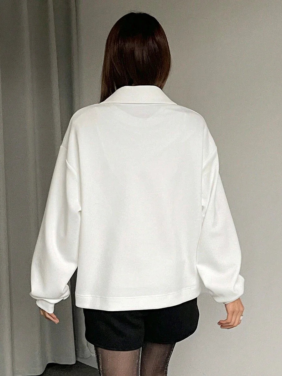 DAZY Women's Loose Drop Shoulder Solid Color Long Sleeve Casual Sweatshirt, Autumn