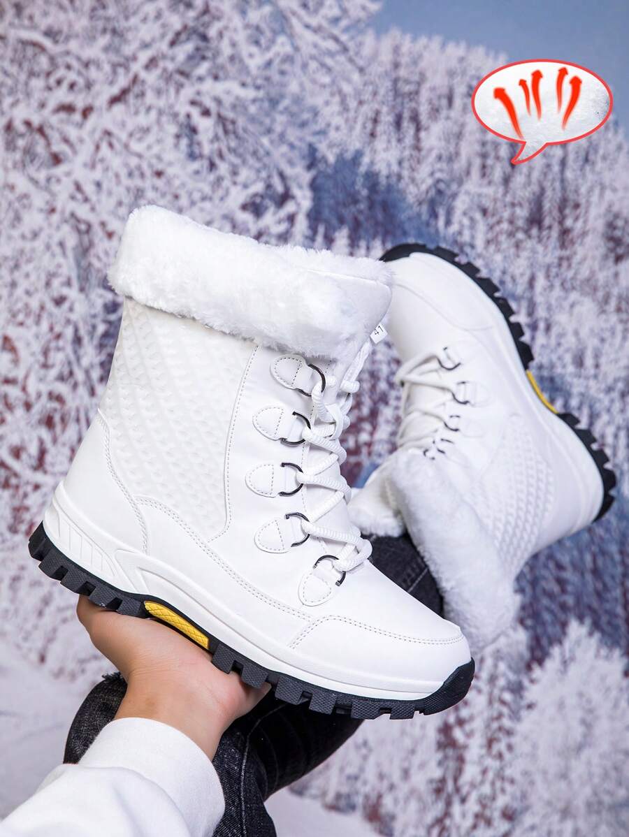 Men's 2024 New Casual Snow Boots, Hiking Shoes, Outdoor Thick Sole Boots, Warm Anti-Slip Windproof High-Top Lace-Up Boots With Fluffy Lining, Suitable For Outdoor Walking, Running, Hiking, Autumn And Winter, Fur Boots