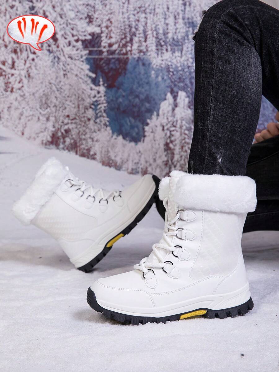 Men's 2024 New Casual Snow Boots, Hiking Shoes, Outdoor Thick Sole Boots, Warm Anti-Slip Windproof High-Top Lace-Up Boots With Fluffy Lining, Suitable For Outdoor Walking, Running, Hiking, Autumn And Winter, Fur Boots