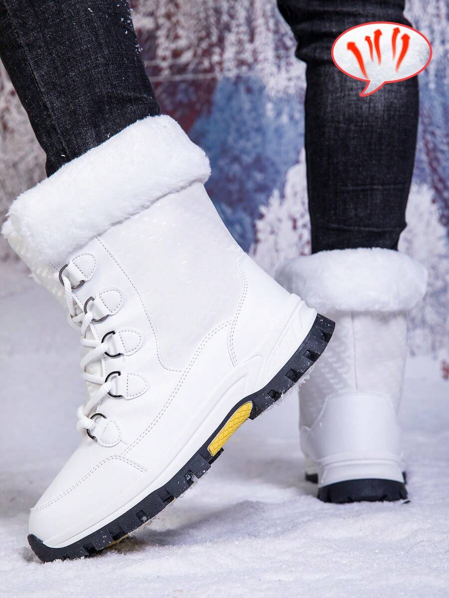Men's 2024 New Casual Snow Boots, Hiking Shoes, Outdoor Thick Sole Boots, Warm Anti-Slip Windproof High-Top Lace-Up Boots With Fluffy Lining, Suitable For Outdoor Walking, Running, Hiking, Autumn And Winter, Fur Boots