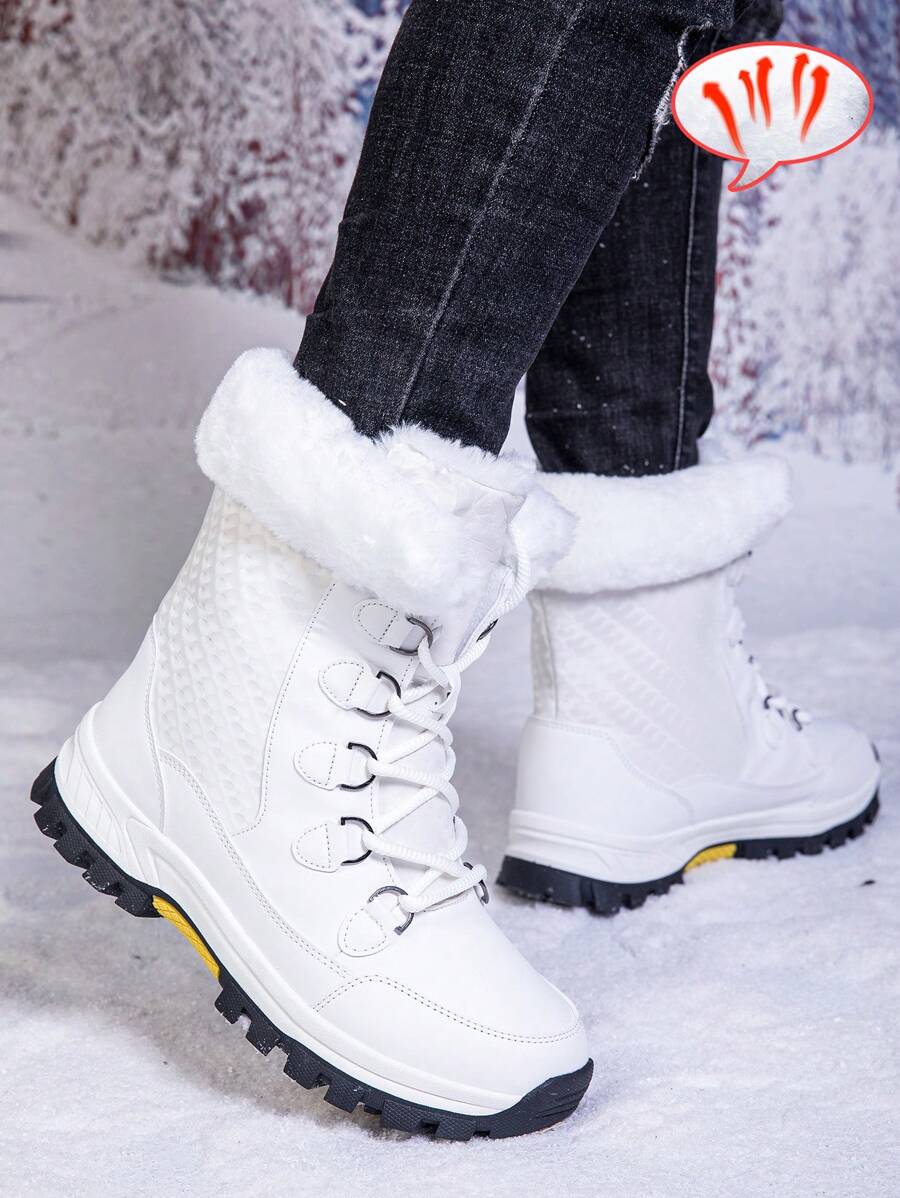 Men's 2024 New Casual Snow Boots, Hiking Shoes, Outdoor Thick Sole Boots, Warm Anti-Slip Windproof High-Top Lace-Up Boots With Fluffy Lining, Suitable For Outdoor Walking, Running, Hiking, Autumn And Winter, Fur Boots