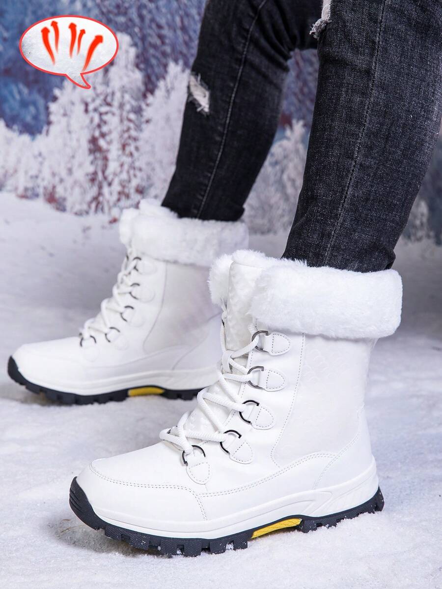Men's 2024 New Casual Snow Boots, Hiking Shoes, Outdoor Thick Sole Boots, Warm Anti-Slip Windproof High-Top Lace-Up Boots With Fluffy Lining, Suitable For Outdoor Walking, Running, Hiking, Autumn And Winter, Fur Boots