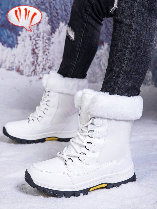 Men's 2024 New Casual Snow Boots, Hiking Shoes, Outdoor Thick Sole Boots, Warm Anti-Slip Windproof High-Top Lace-Up Boots With Fluffy Lining, Suitable For Outdoor Walking, Running, Hiking, Autumn And Winter, Fur Boots