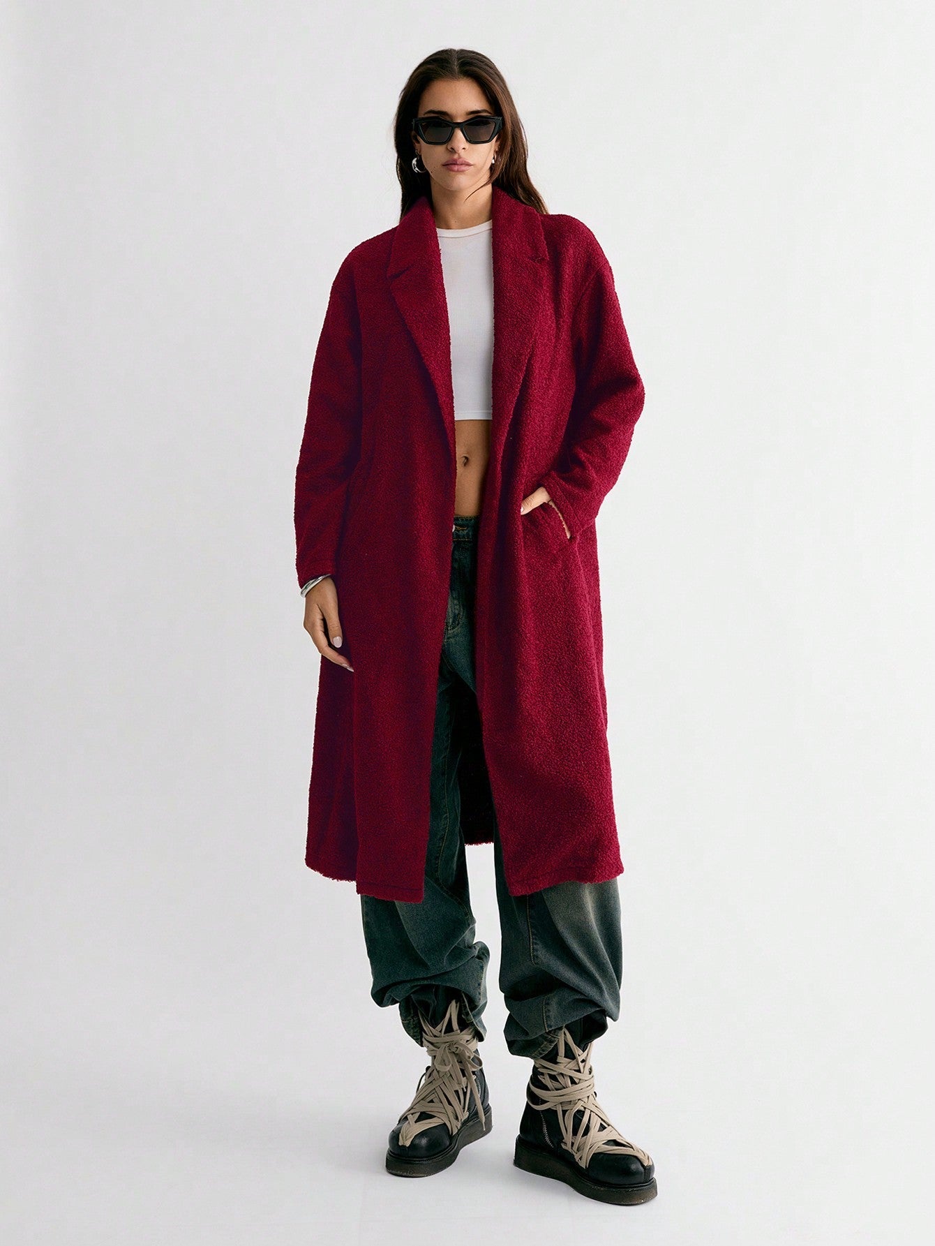 Lunelith SHEIN Lunessa Apricot Teddy Fleece Long Jacket, Warm For Autumn/Winter