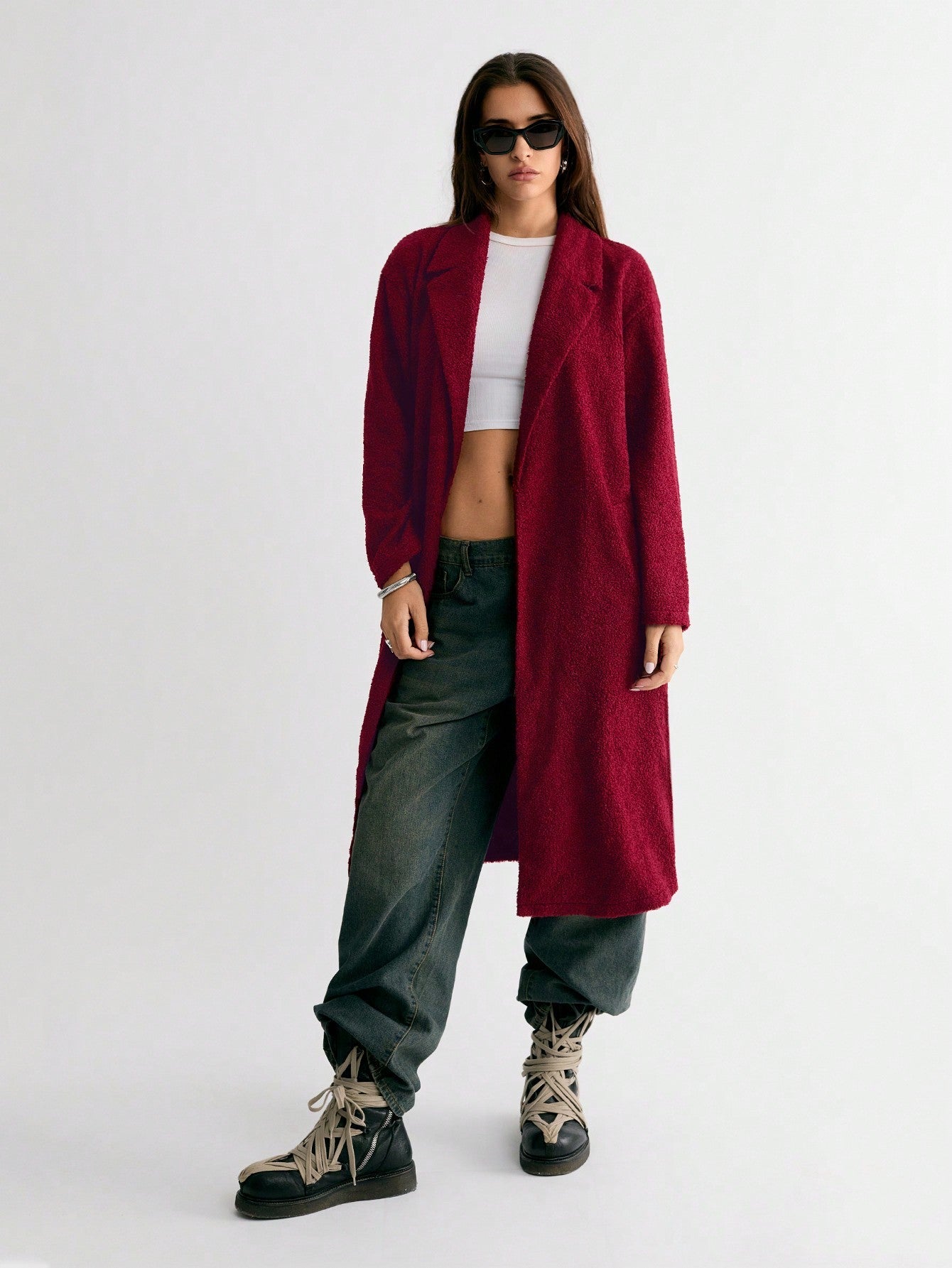 Lunelith SHEIN Lunessa Apricot Teddy Fleece Long Jacket, Warm For Autumn/Winter