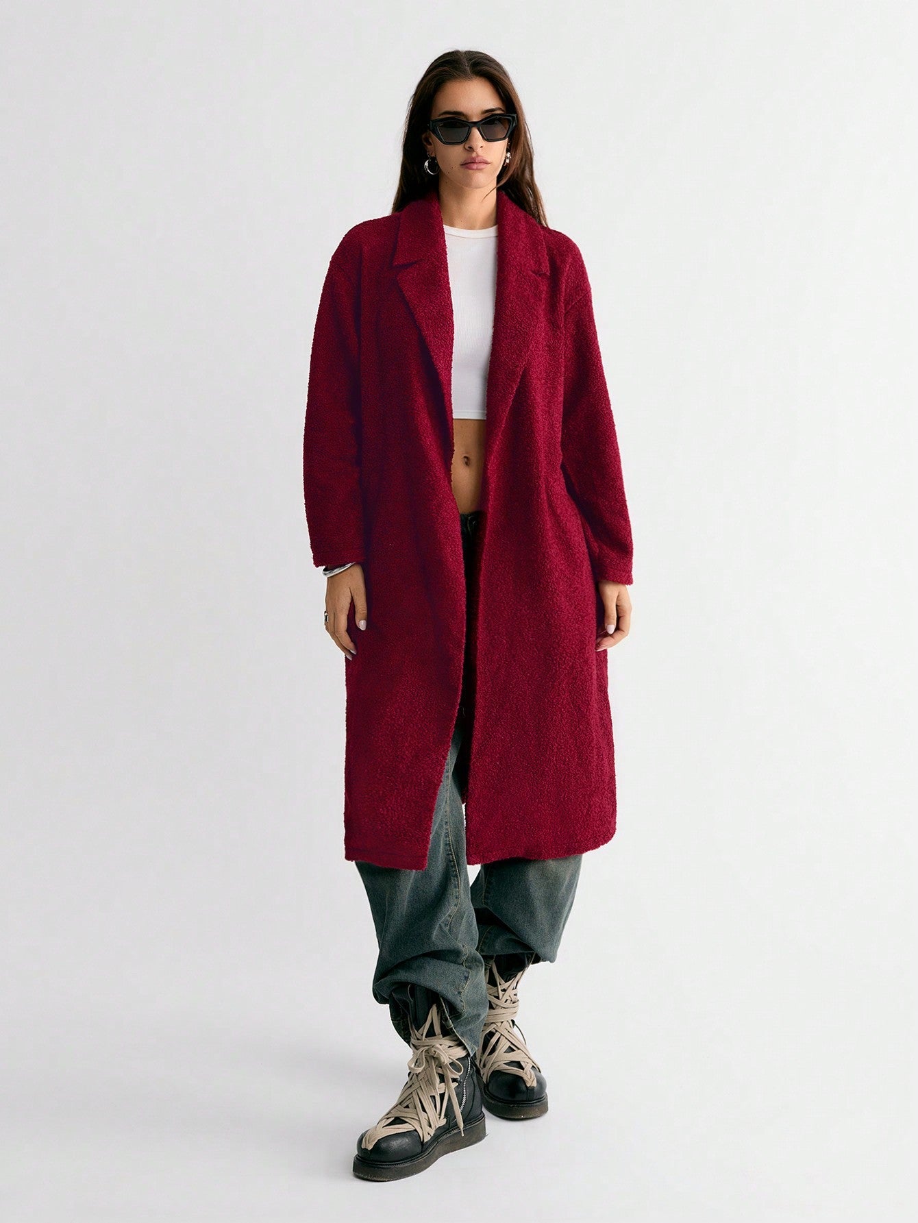 Lunelith SHEIN Lunessa Apricot Teddy Fleece Long Jacket, Warm For Autumn/Winter
