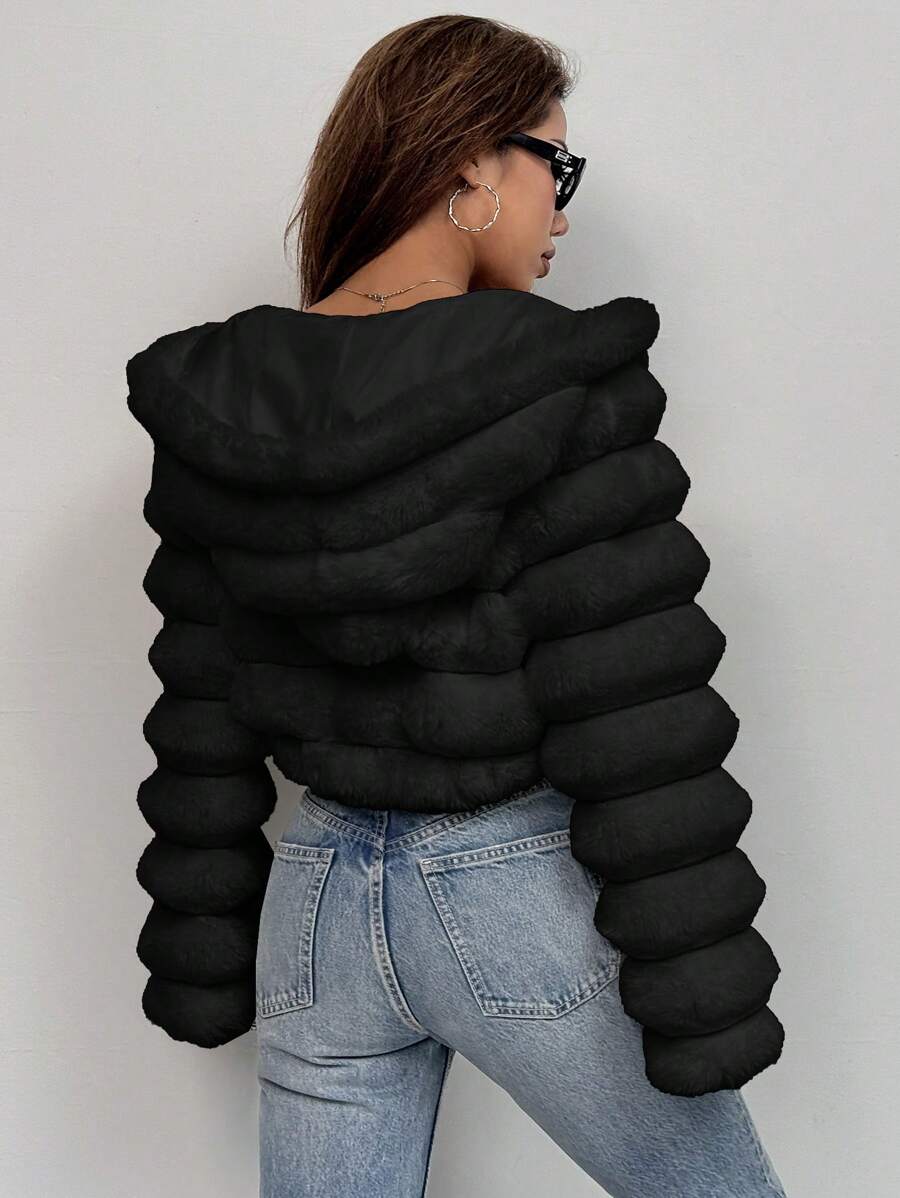 Comfortcana Women's Fashion Street Zip-Up Hooded Faux Fur Jacket, Winter Brown Zip Up Winter Winter Clothes Jacket Halloween Christmas,Winter Clothes For Women