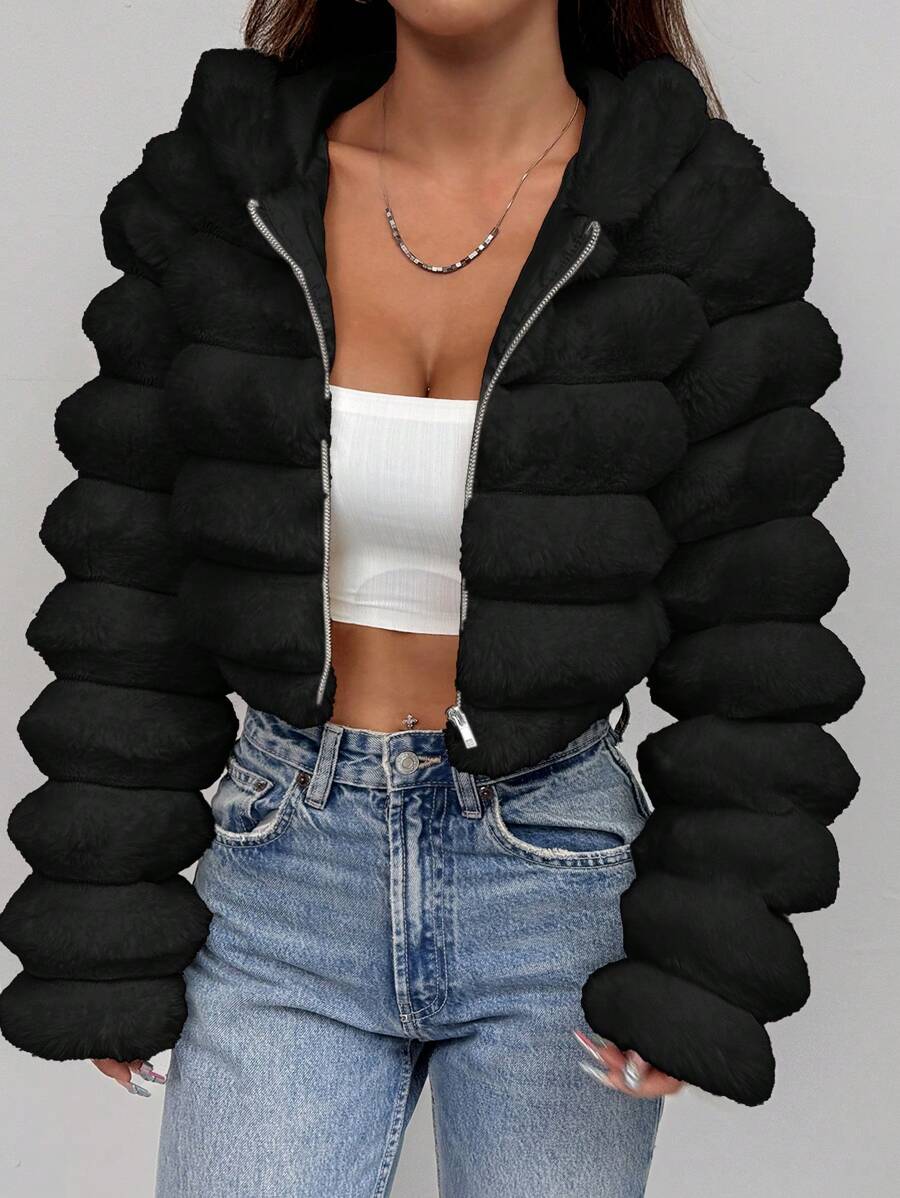 Comfortcana Women's Fashion Street Zip-Up Hooded Faux Fur Jacket, Winter Brown Zip Up Winter Winter Clothes Jacket Halloween Christmas,Winter Clothes For Women