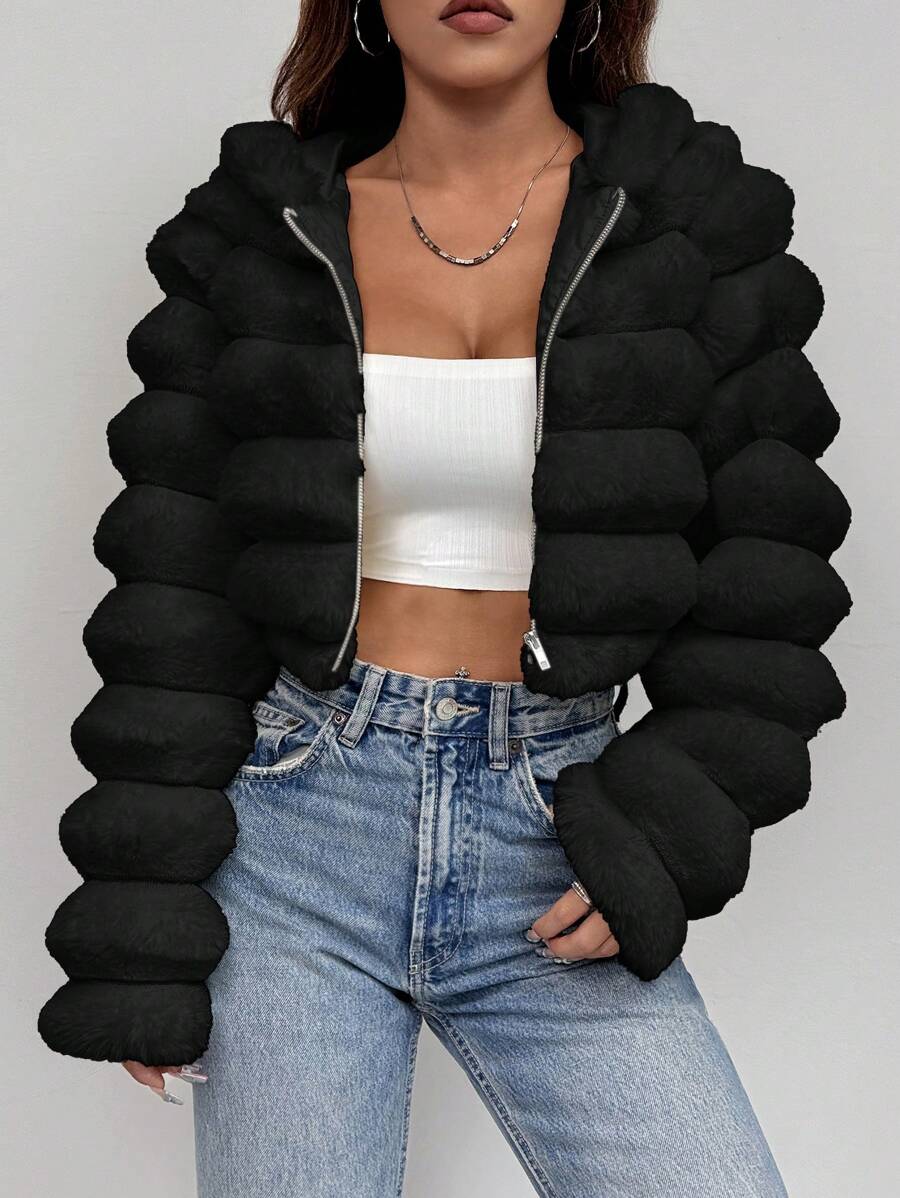 Comfortcana Women's Fashion Street Zip-Up Hooded Faux Fur Jacket, Winter Brown Zip Up Winter Winter Clothes Jacket Halloween Christmas,Winter Clothes For Women