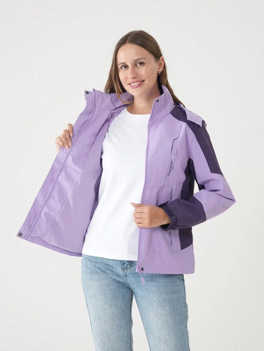Women Color Block Spring And Autumn Windbreaker, Sports Outdoor Windproof Waterproof Running Lightweight Breathable Mountaineering Jacket With Long Sleeves