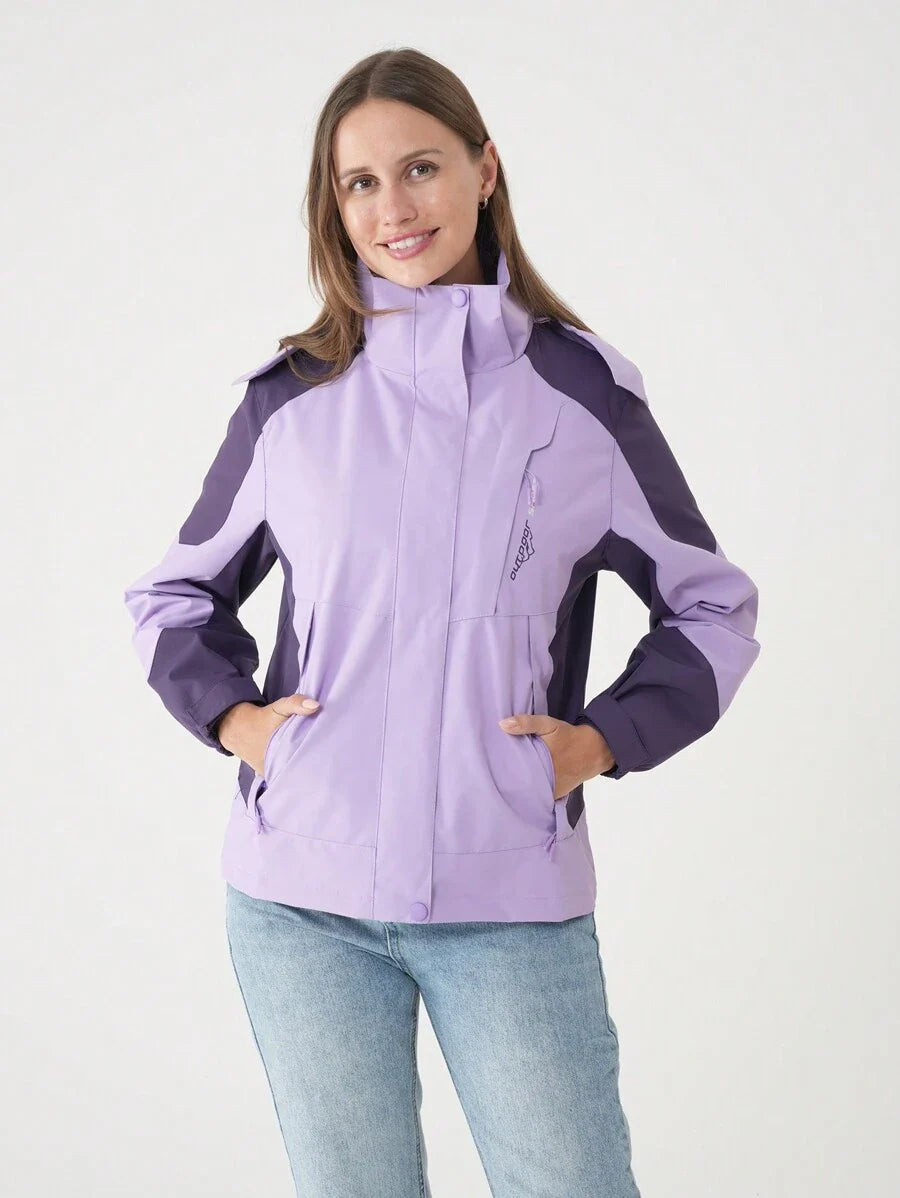 Women Color Block Spring And Autumn Windbreaker, Sports Outdoor Windproof Waterproof Running Lightweight Breathable Mountaineering Jacket With Long Sleeves