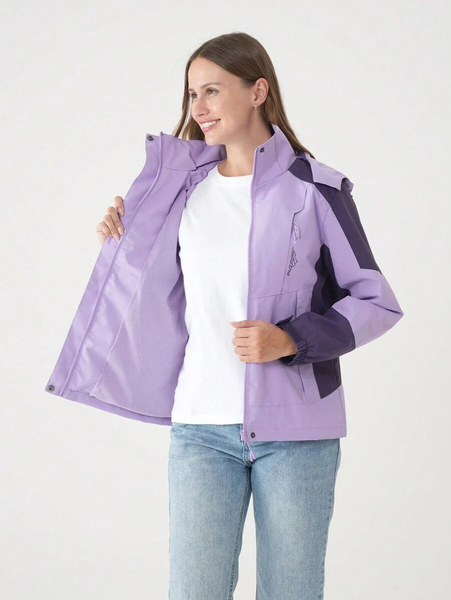 Women Color Block Spring And Autumn Windbreaker, Sports Outdoor Windproof Waterproof Running Lightweight Breathable Mountaineering Jacket With Long Sleeves