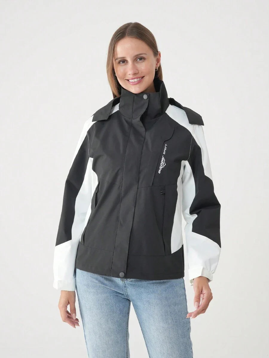 Women Color Block Spring And Autumn Windbreaker, Sports Outdoor Windproof Waterproof Running Lightweight Breathable Mountaineering Jacket With Long Sleeves