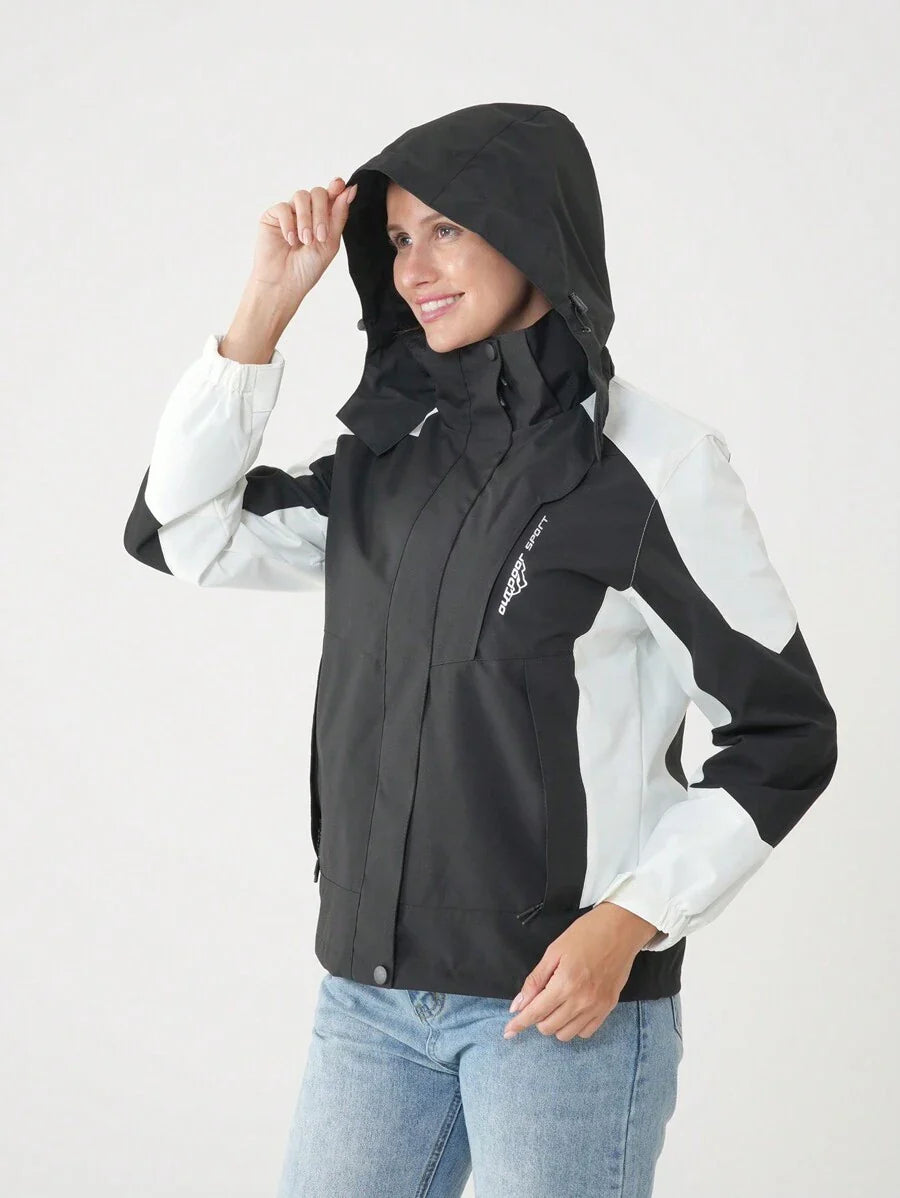 Women Color Block Spring And Autumn Windbreaker, Sports Outdoor Windproof Waterproof Running Lightweight Breathable Mountaineering Jacket With Long Sleeves