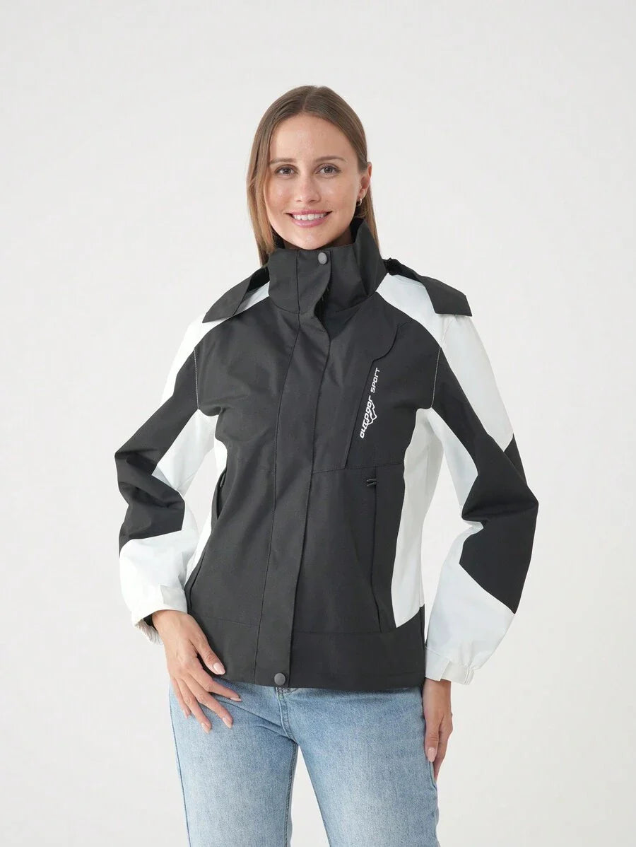 Women Color Block Spring And Autumn Windbreaker, Sports Outdoor Windproof Waterproof Running Lightweight Breathable Mountaineering Jacket With Long Sleeves