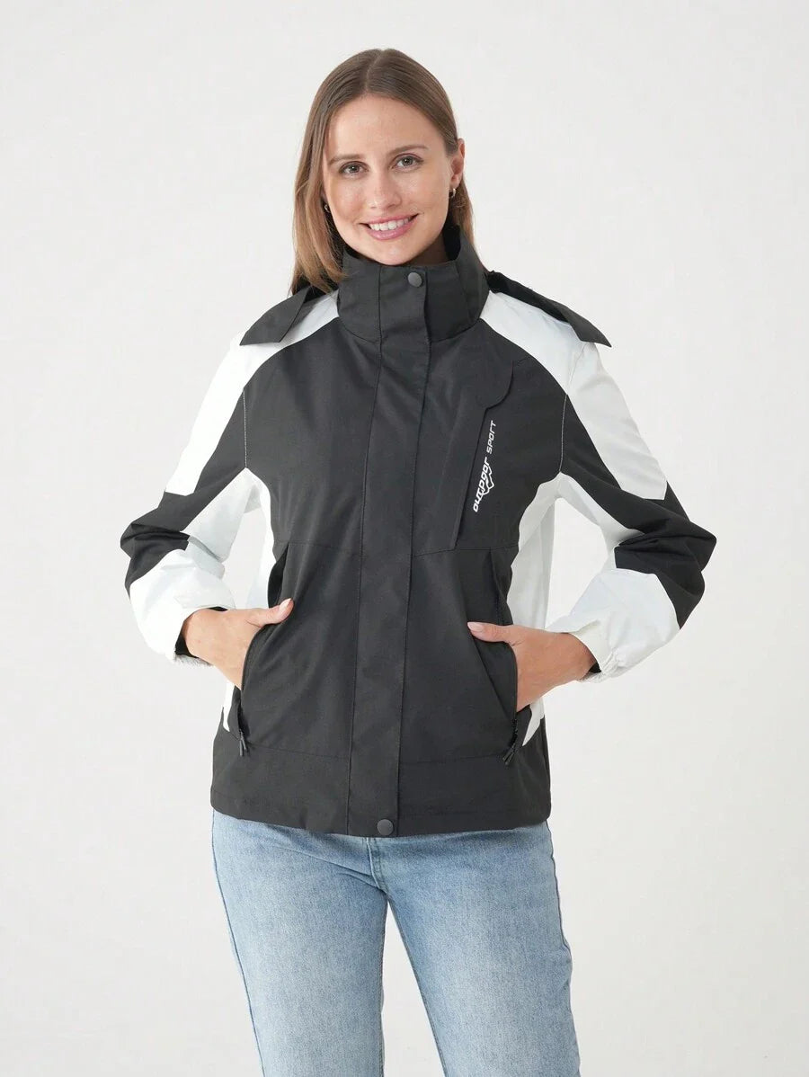 Women Color Block Spring And Autumn Windbreaker, Sports Outdoor Windproof Waterproof Running Lightweight Breathable Mountaineering Jacket With Long Sleeves
