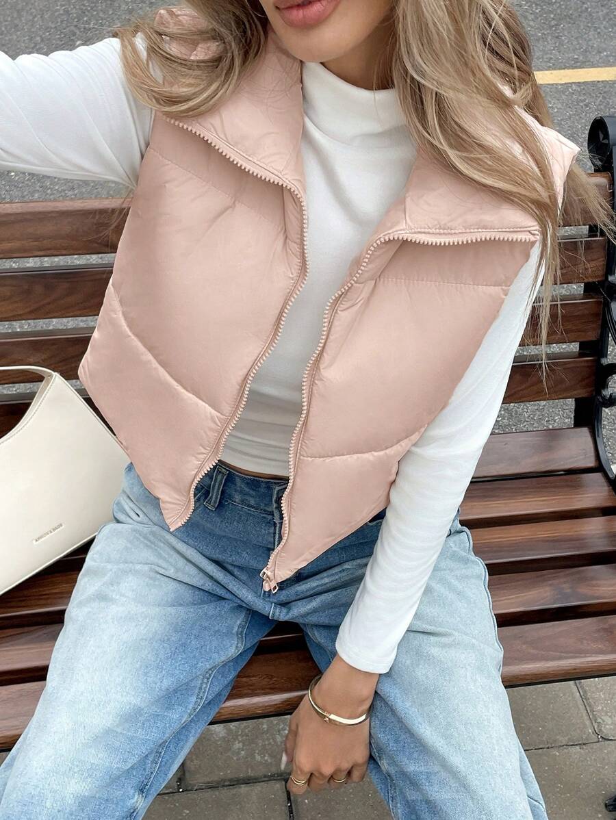 EZwear Women's Down Quilted Collared Sleeveless Jacket, Winter, Women's Sleeveless Zip-Up Casual Warm Padded Coat, Winter Women Coat, Black Jacket, Winter Women Clothes, Black Coat, Retro, Elegant Women, Festival Clothes, Business Casual Women,
