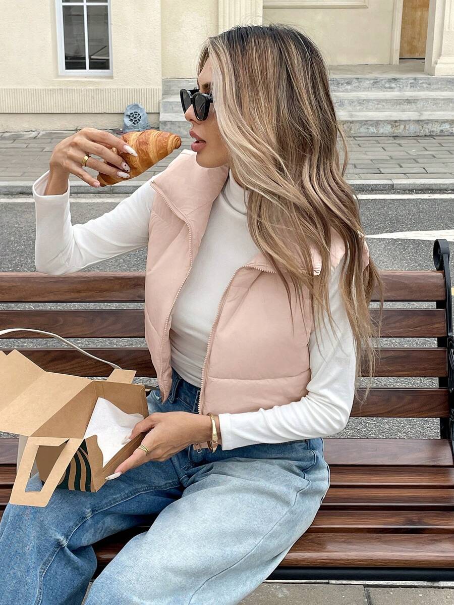 EZwear Women's Down Quilted Collared Sleeveless Jacket, Winter, Women's Sleeveless Zip-Up Casual Warm Padded Coat, Winter Women Coat, Black Jacket, Winter Women Clothes, Black Coat, Retro, Elegant Women, Festival Clothes, Business Casual Women,
