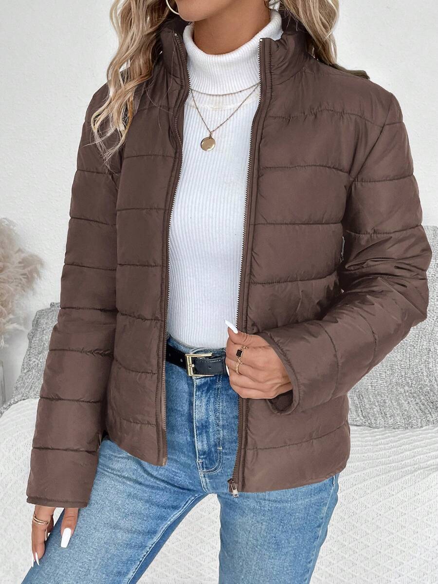 LUNE Women Solid Color Long Sleeve Zipper Stand Collar Casual Winter Jacket Fall Cloth For Women