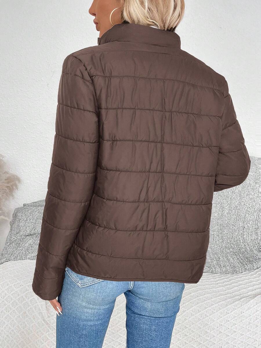 LUNE Women Solid Color Long Sleeve Zipper Stand Collar Casual Winter Jacket Fall Cloth For Women