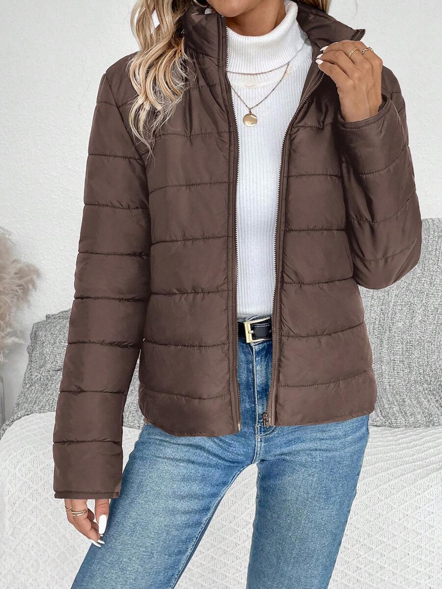 LUNE Women Solid Color Long Sleeve Zipper Stand Collar Casual Winter Jacket Fall Cloth For Women