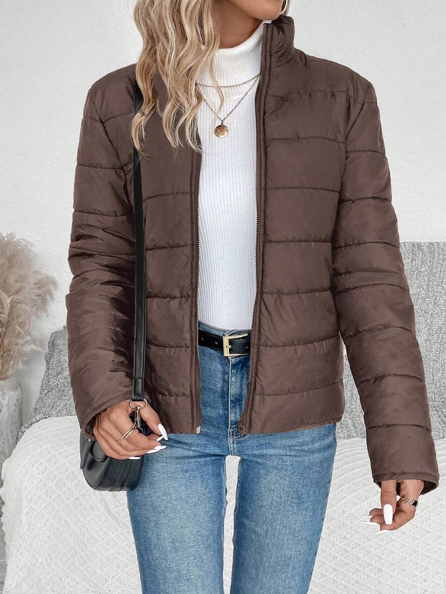 LUNE Women Solid Color Long Sleeve Zipper Stand Collar Casual Winter Jacket Fall Cloth For Women